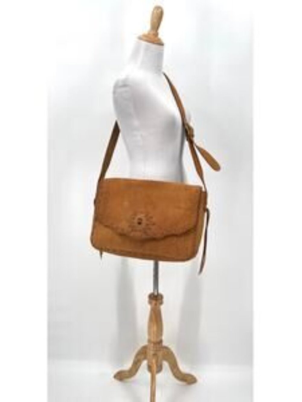 Vintage Crossbody Messenger Bag Brown Nubuck Leather Adjustable Strap Western